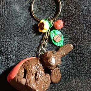 Brown LadyBun (Ladybug) Rabbit Keychain with Colorful Charms